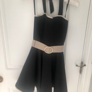 Un Deux Trois Party Dress Halter Neck Girls Size 10 Black Scuba Fabric with belt